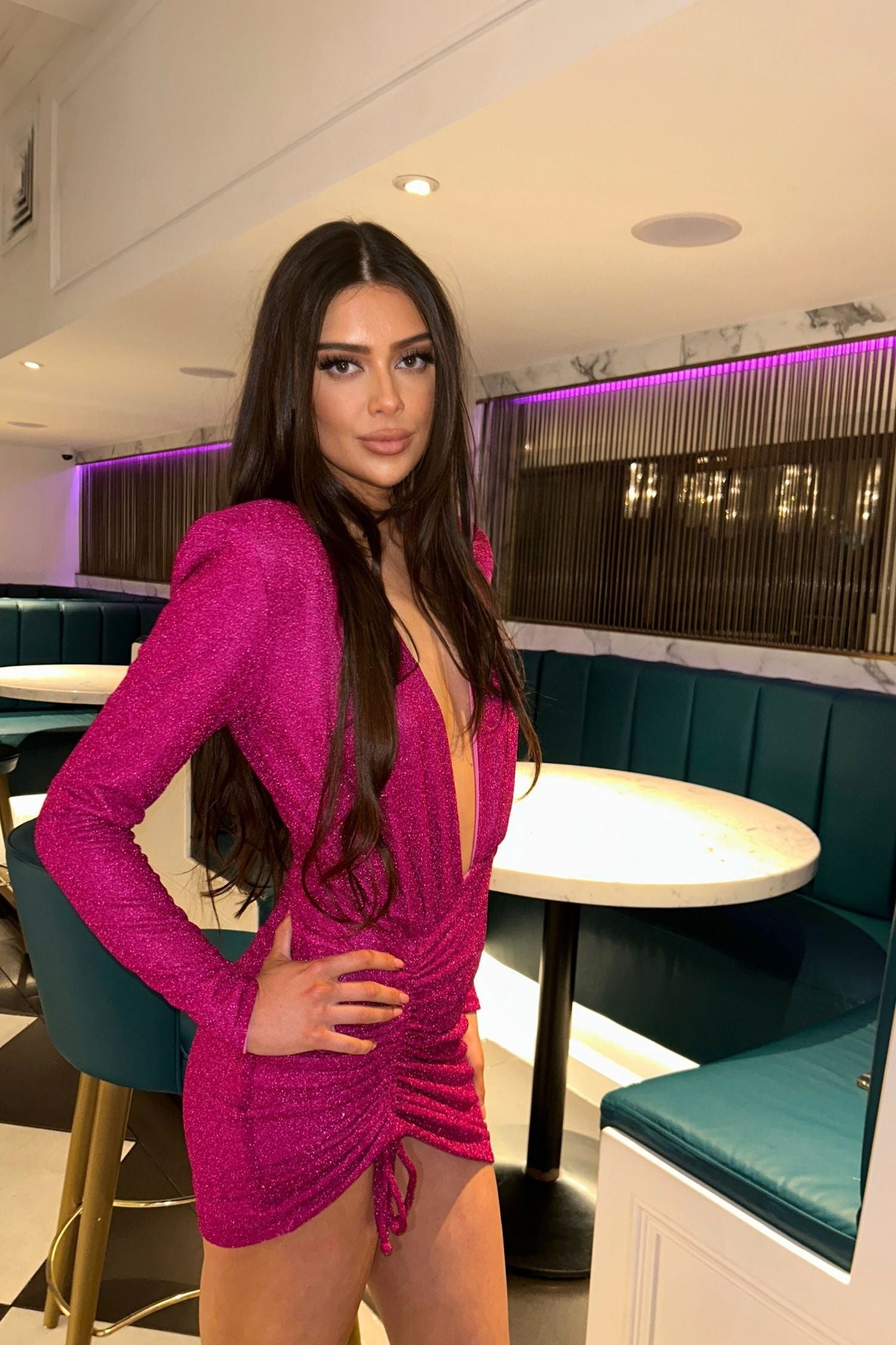 GINA SHOULDER PAD DRESS - SPARKLE