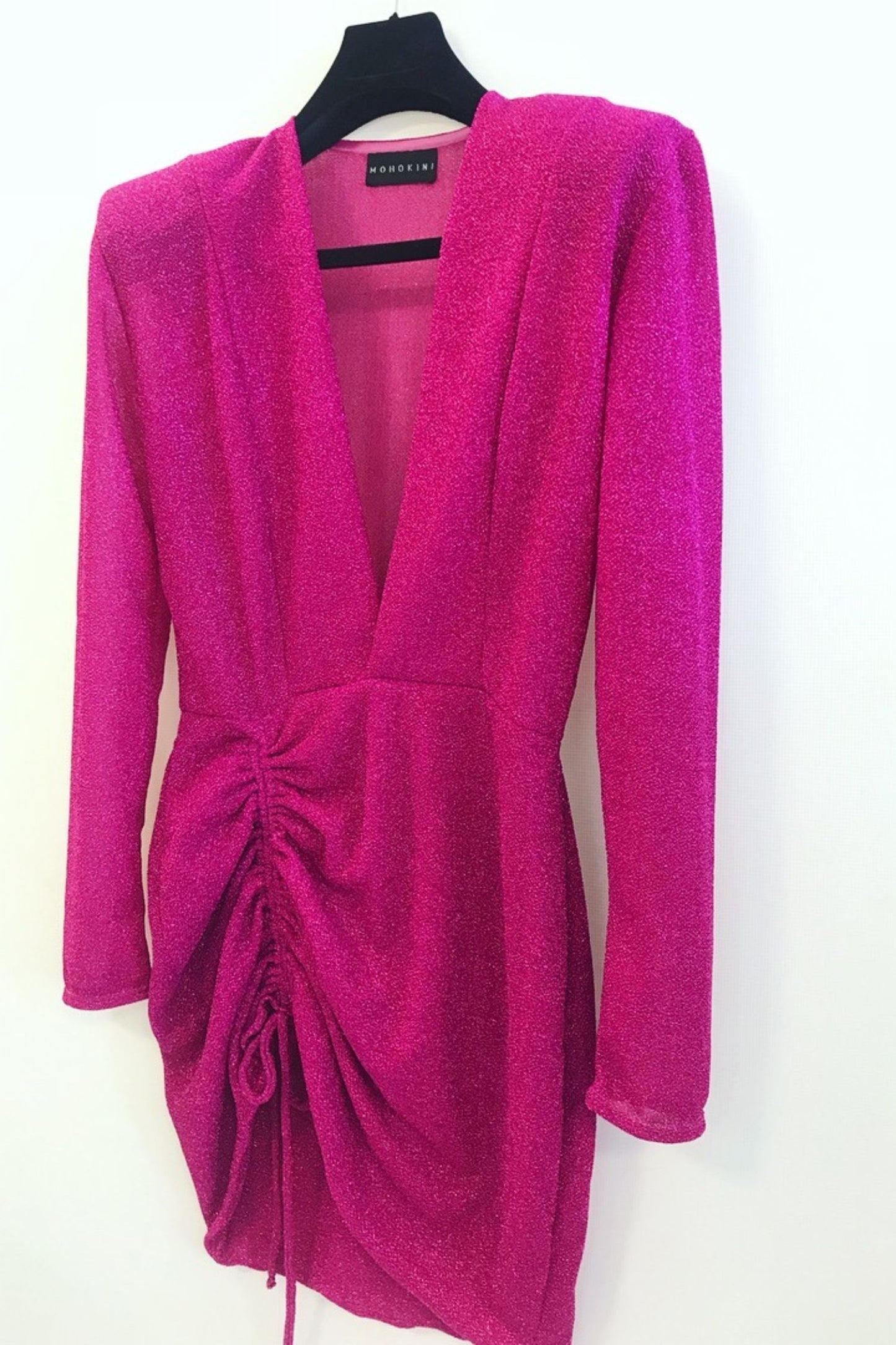 HEIDI DEEP PLUNGE SHOULDER PAD MINI DRESS - SPARKLE