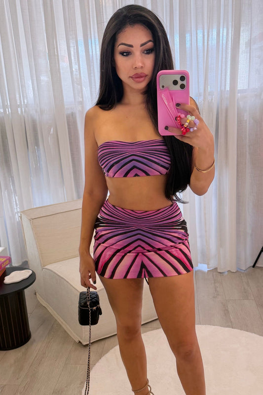 SOREYA BANDEAU TOP AND SKIRT CO-ORD - ODESSA PRINT - PINK