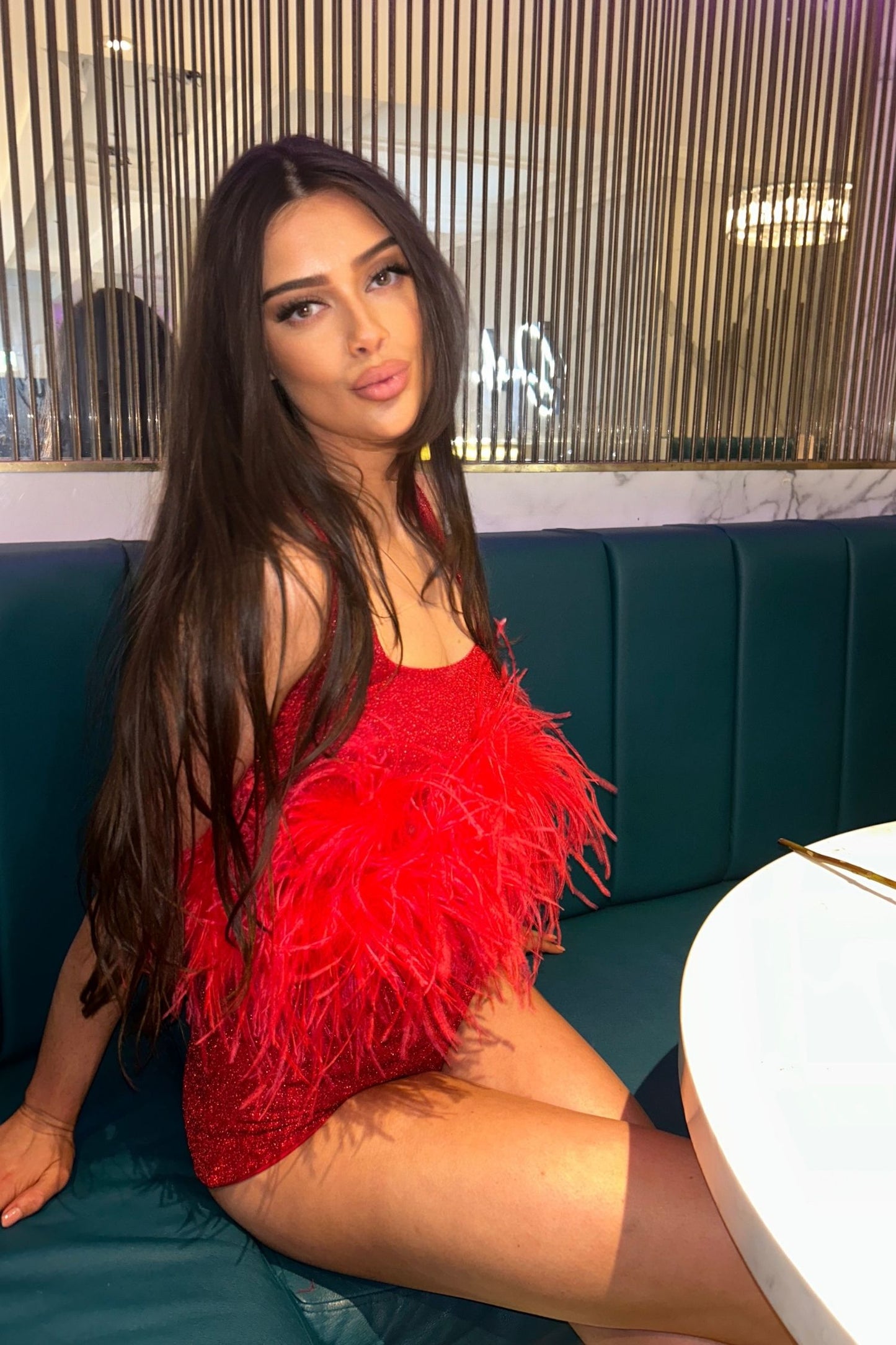 LIBERTY FEATHER TRIM TOP MINI FEATHER - RED
