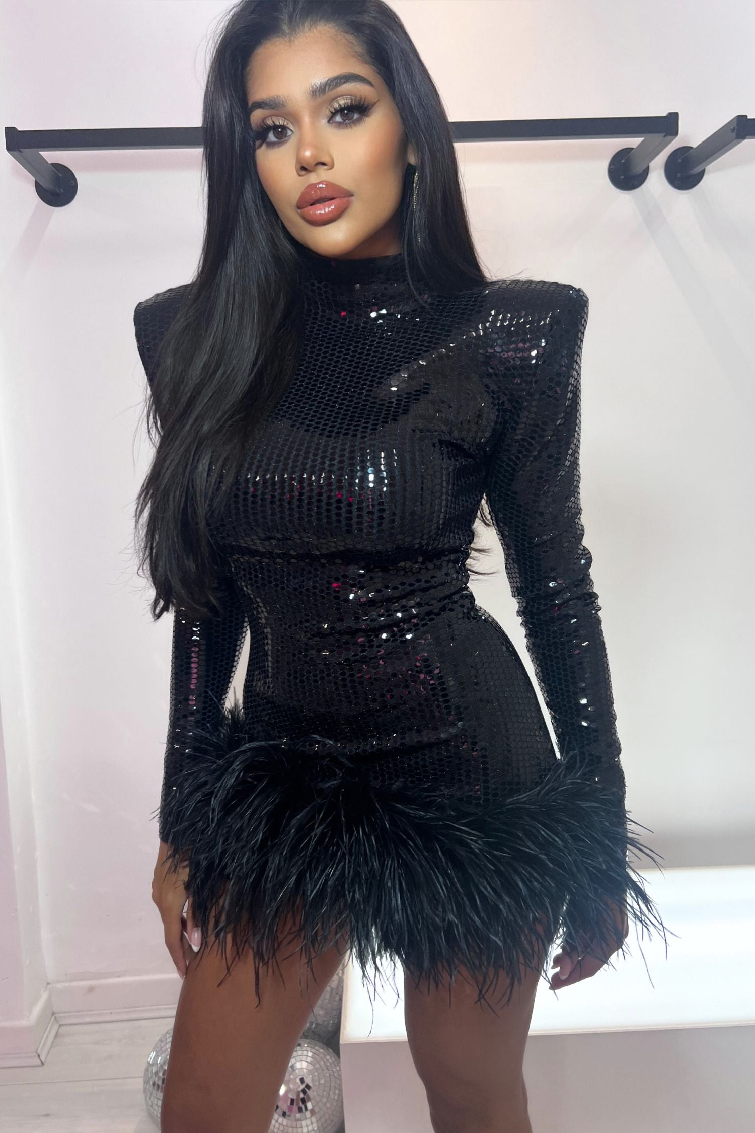 MILEY LONG SLEEVE HIGH NECK MINI DRESS