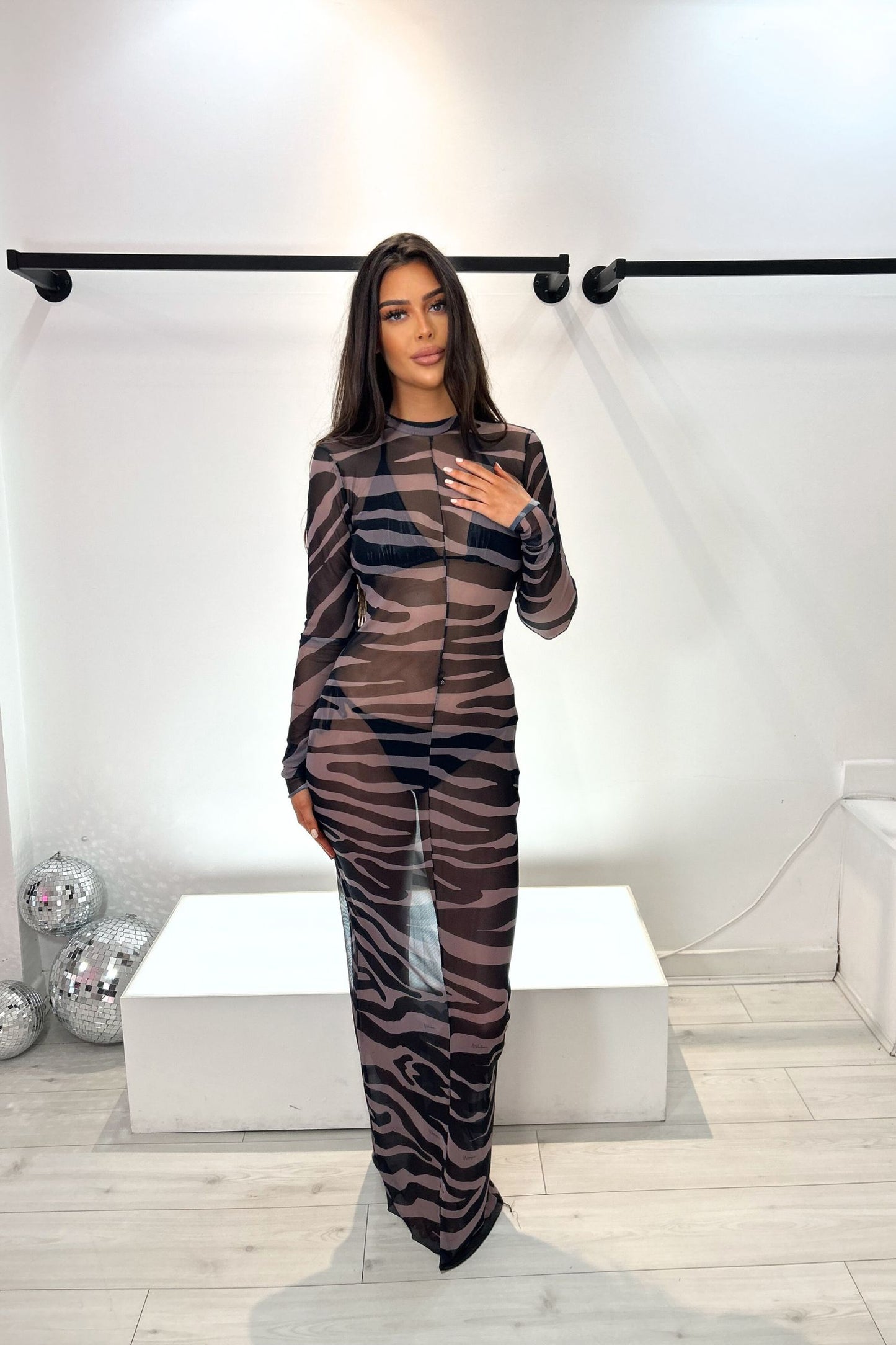 GIOVANNA MAXI DRESS - GREY ZEBRA MESH