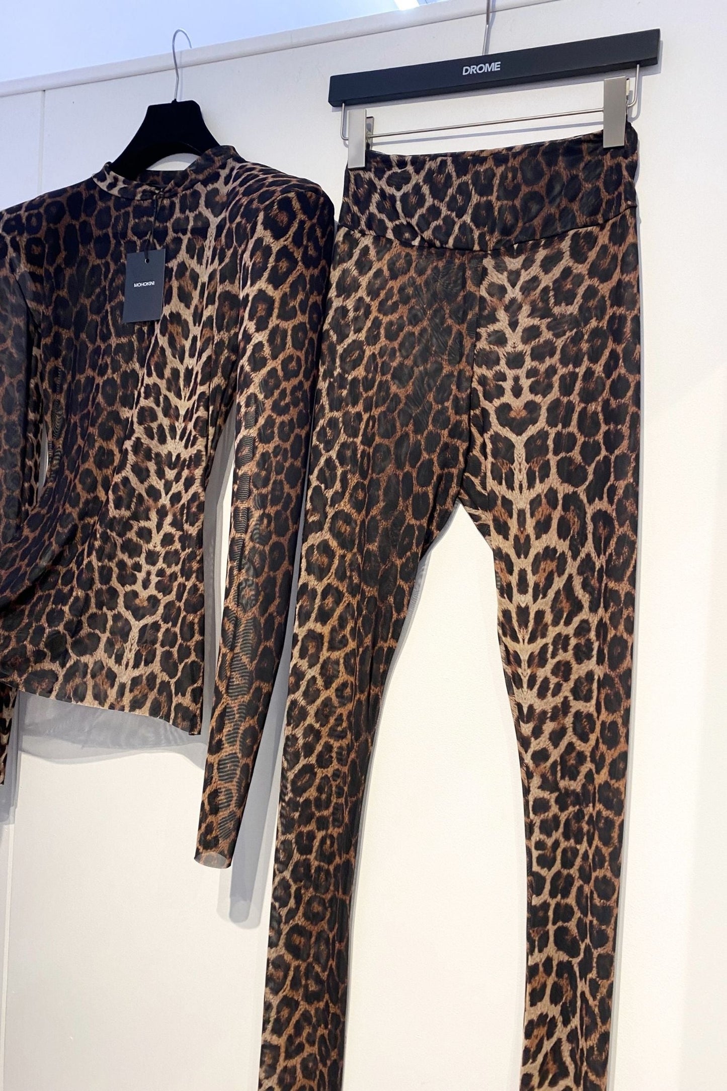 STELLA PADDED SHOULDER CREW NECK TOP AND LEGGINGS CO-ORD - CHEETAH MESH PRE ORDER