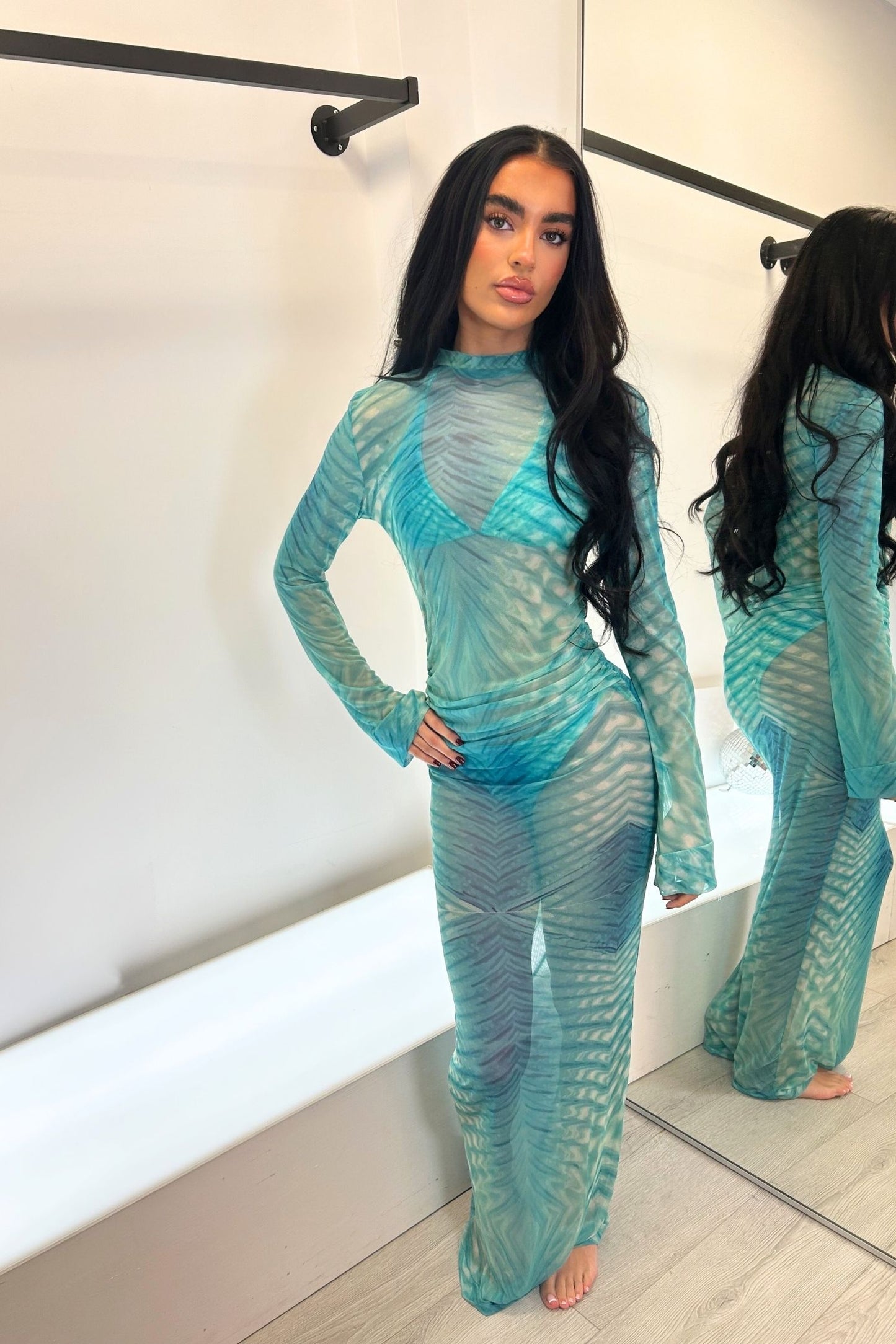 RUMI RUCHED MAXI DRESS - AZURA PRINT MESH