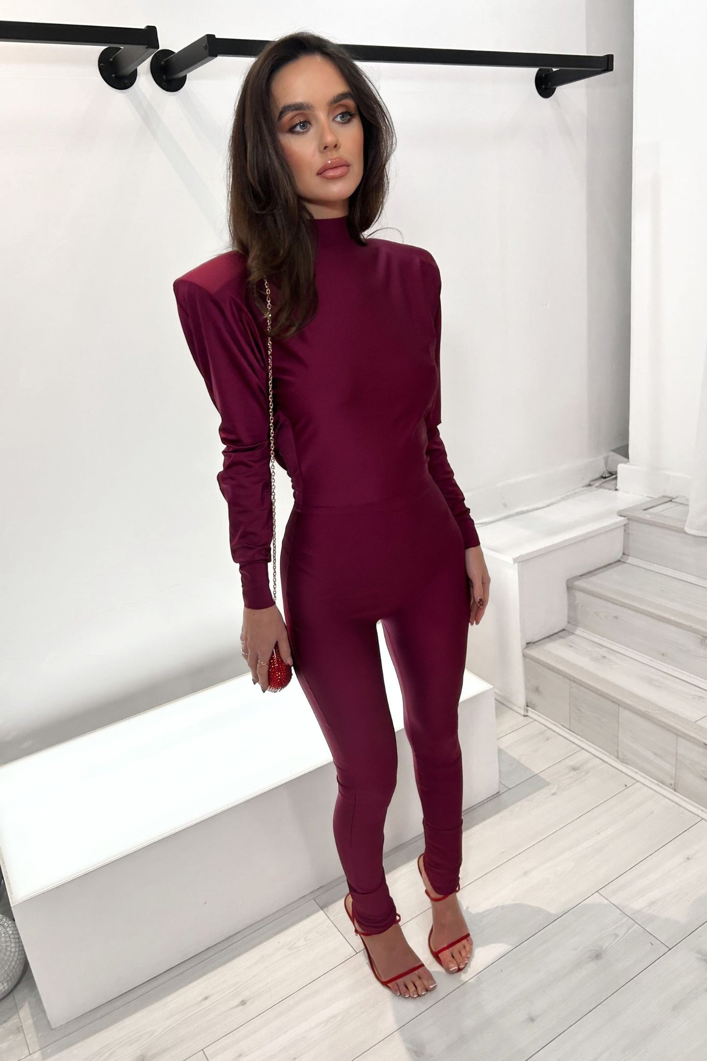 SIENNA COWL BACK JUMPSUIT - FINE WINE