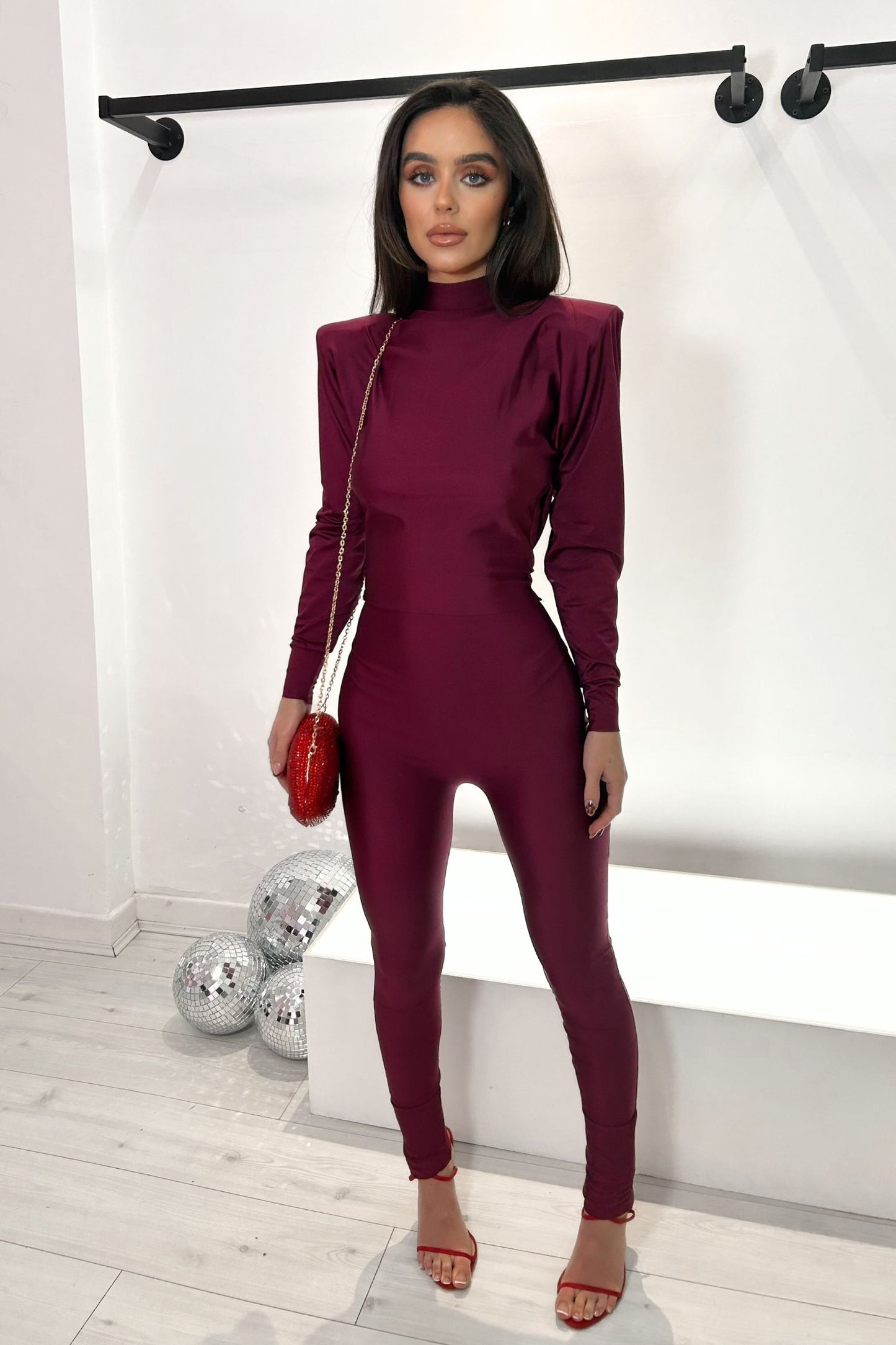 SIENNA COWL BACK JUMPSUIT - FINE WINE