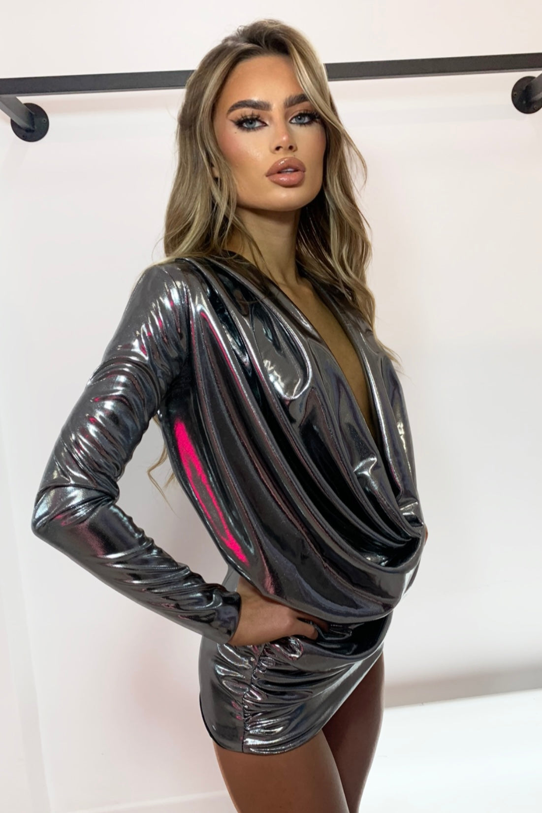 ANNA DRESS COWL NECK DRAPE PLUNGE MINI DRESS MOHOKINI ANNA DRESS COWL NECK DRAPE PLUNGE MINI DRESS MOHOKINI