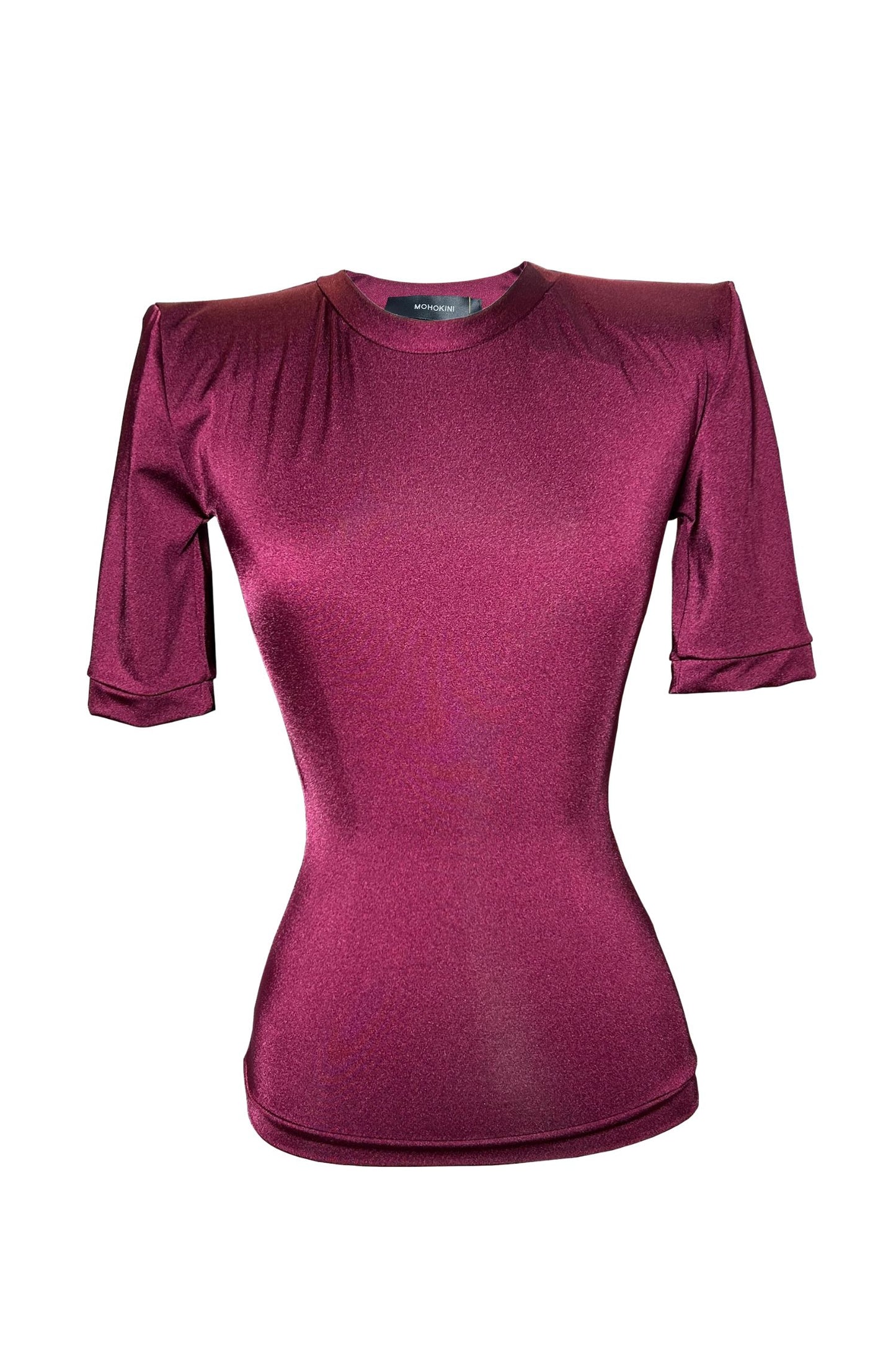 ANITA PADDED SHOULDER CROPPED TSHIRT | BURGUNDY MESH