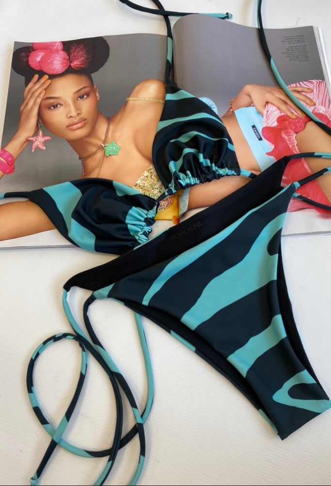 FLORA TRIANGLE BIKINI  MINT BLACK ZEBRA - SALE