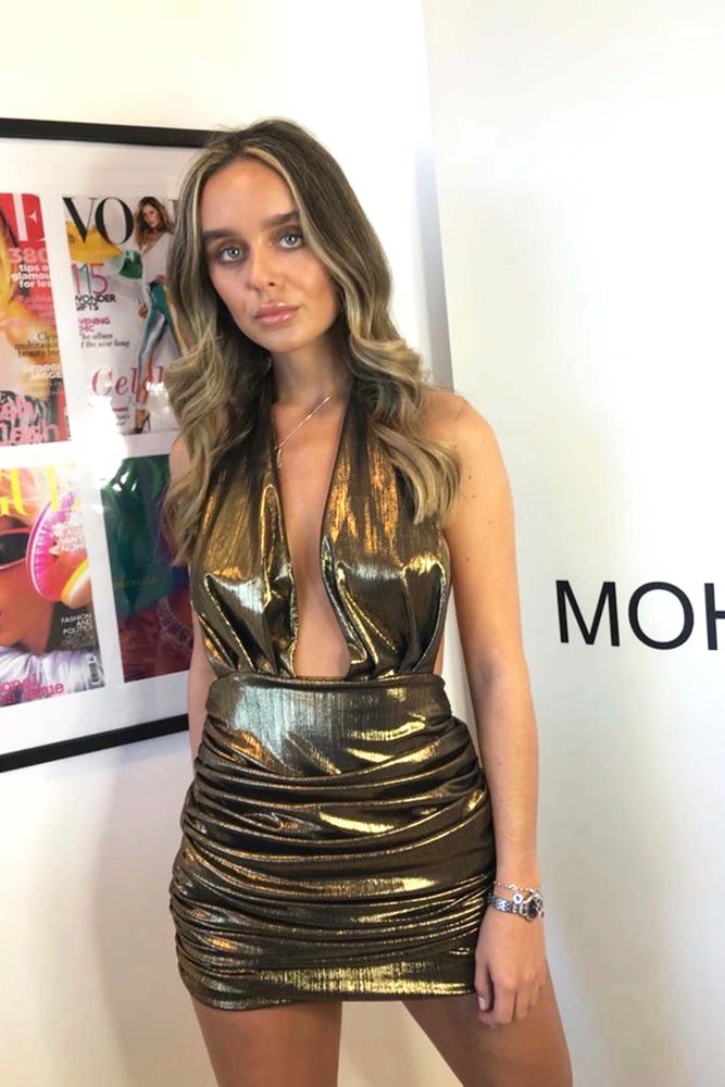 DEANA BACKLESS HALTER DRESS - GOLD GLOSS