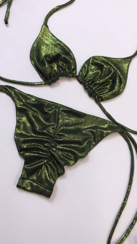 MICA SCRUNCH BOTTOM BIKINI - GREEN GLOSS - SALE