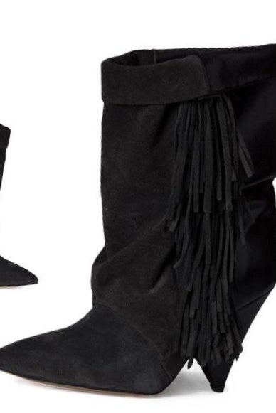 STRUT FRINGE ANKLE BOOTS BLACK SUEDE - PRE ORDER