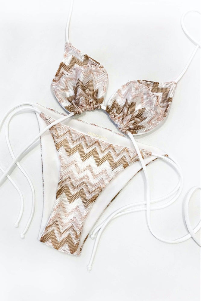 FLORA  TRIANGLE BIKINI GLOSSY COPPER CHEVRON CROCHET KNIT