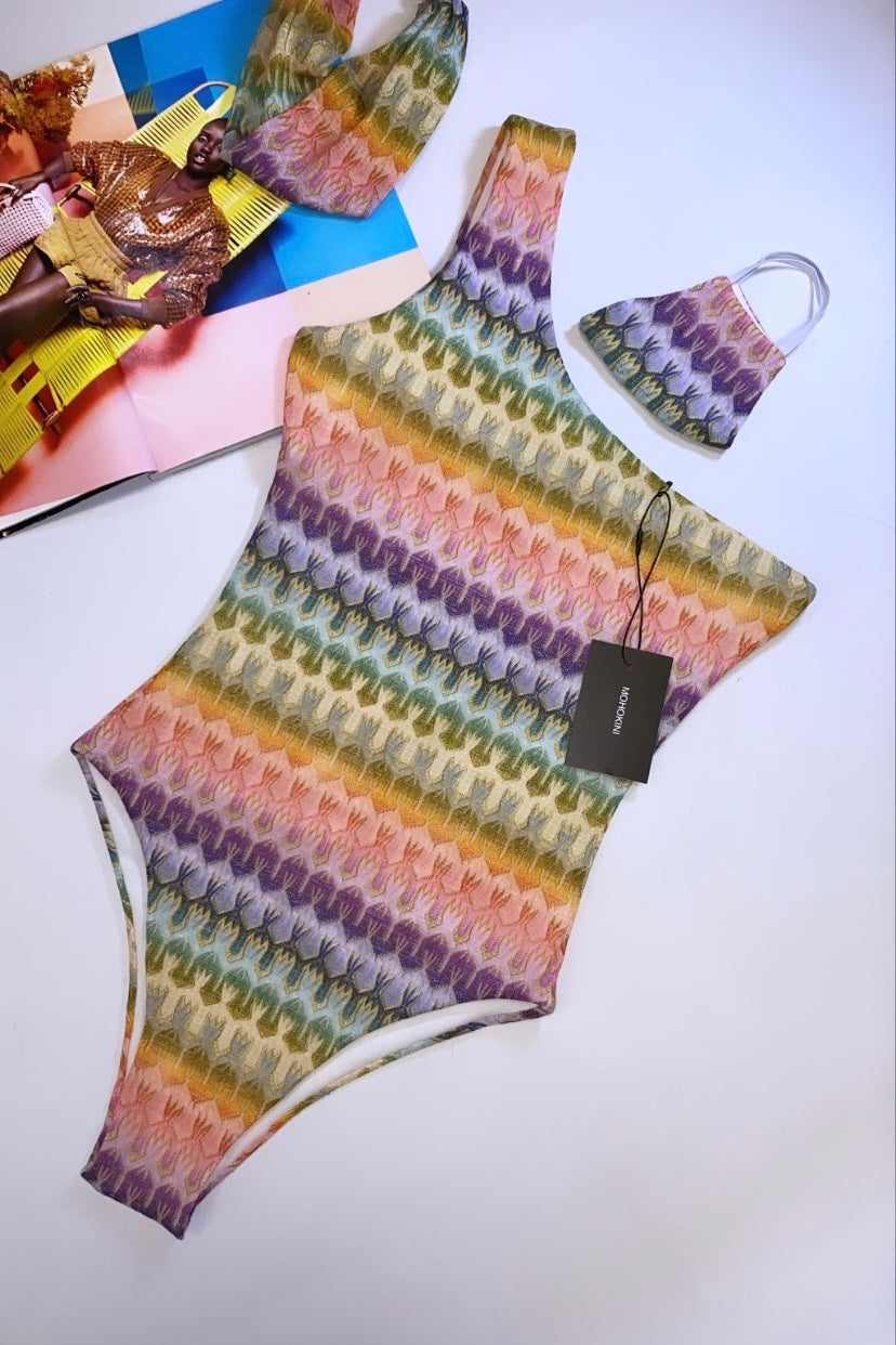 ARIA ONE SHOULDER SWIMSUIT - LIGHT MAMBO PRINT 0.917.