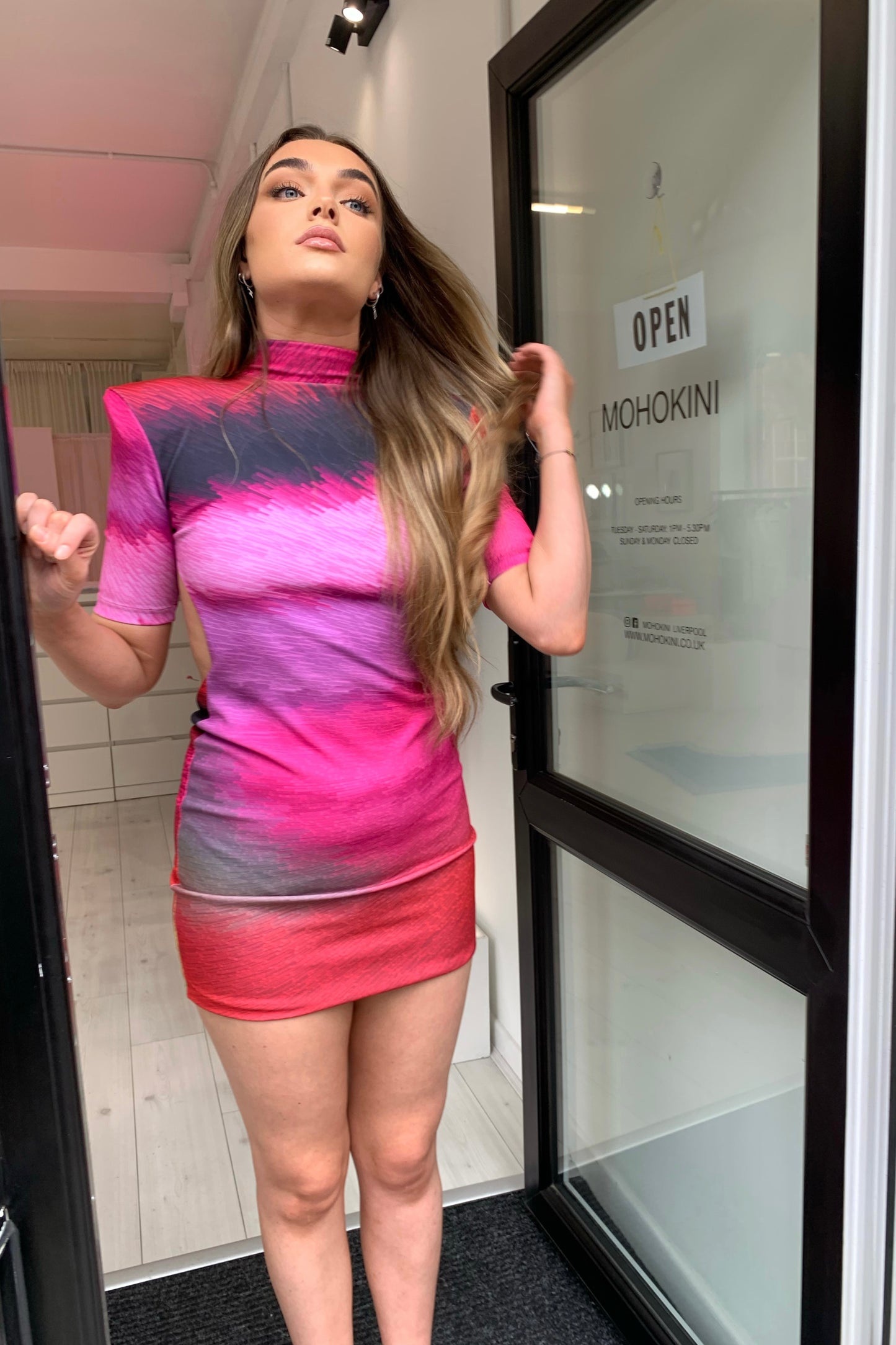 KYLE BACKLESS HIGH NECK SHOULDER PAD MINI DRESS - AGATHA