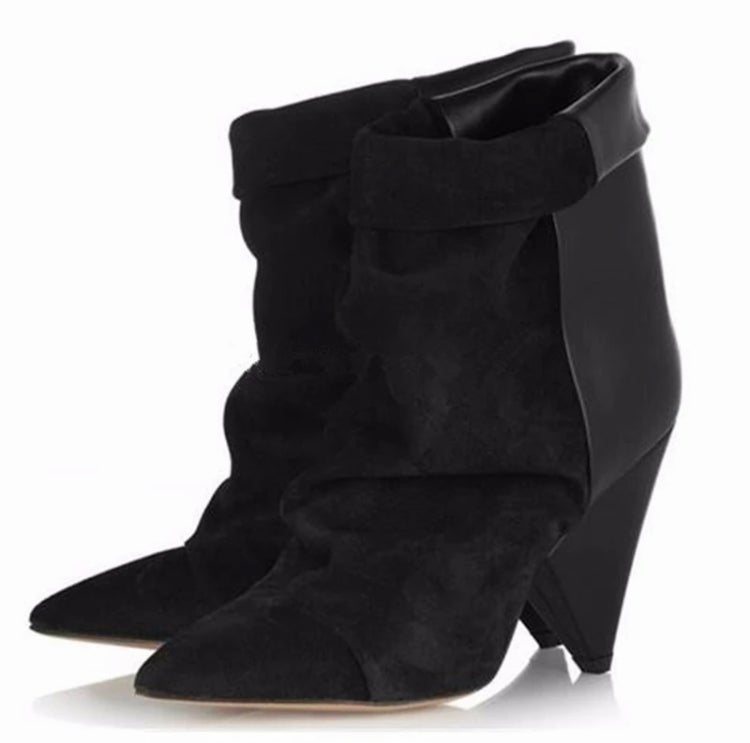 STRUT SLOUCHY ANKLE BOOTS BLACK SUEDE AND LEATHER - PRE ORDER