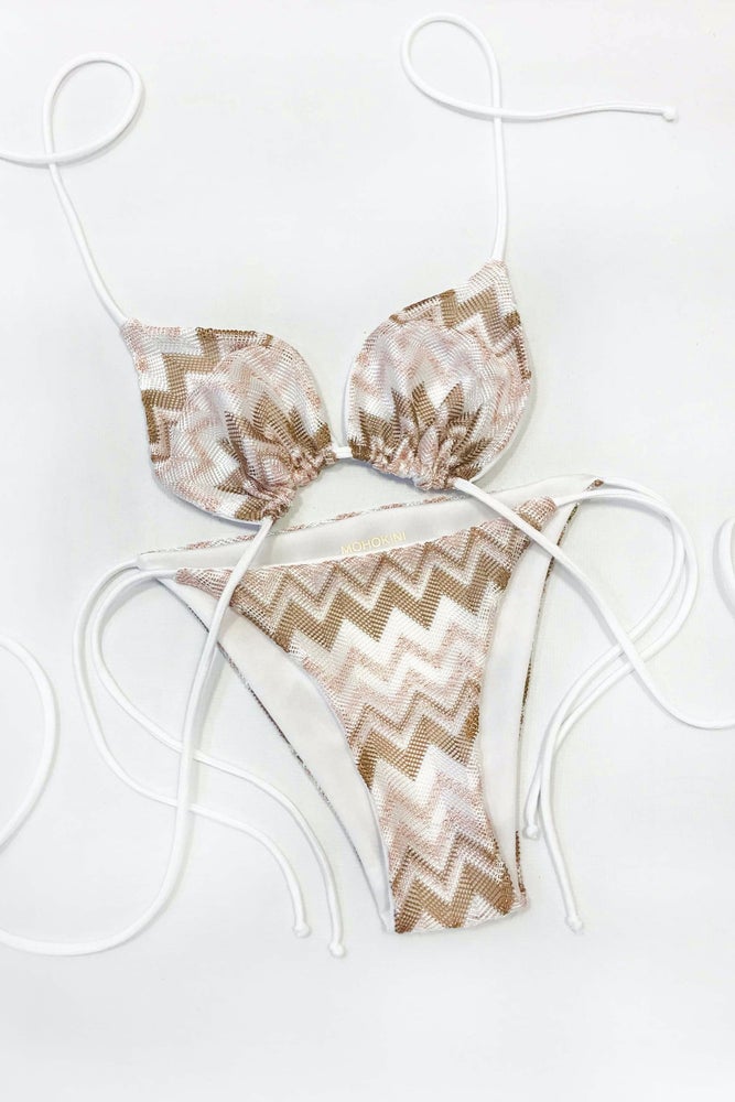 FLORA  TRIANGLE BIKINI GLOSSY COPPER CHEVRON CROCHET KNIT