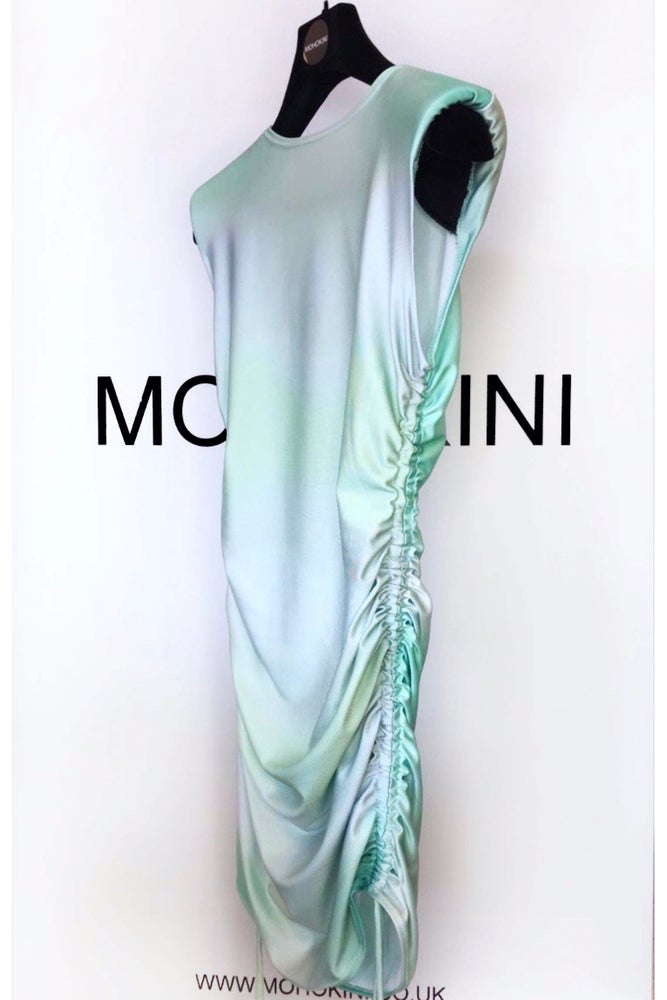 HARLOW SLEEVELESS  RUCHED MINI DRESS MINT TIE DYE