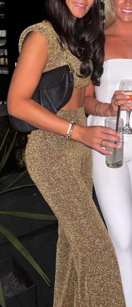 MAIA PADDED SHOULDER CROP TOP AND WIDE LEG TROUSERS