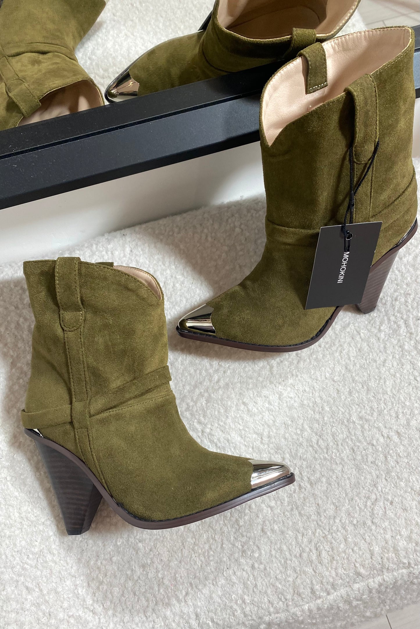 TEAGAN COWBOY BOOTS KHAKI SUEDE