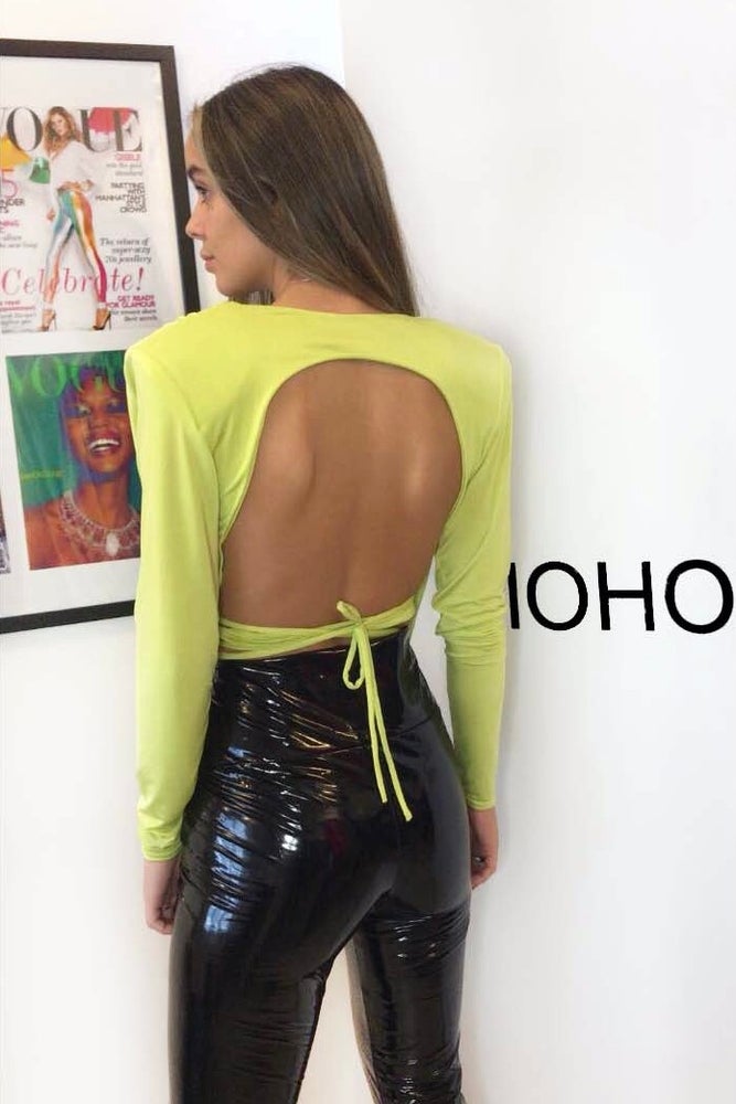 ANNA TOP • BACKLESS COWL NECK PLUNGE TOP • LIME GREEN