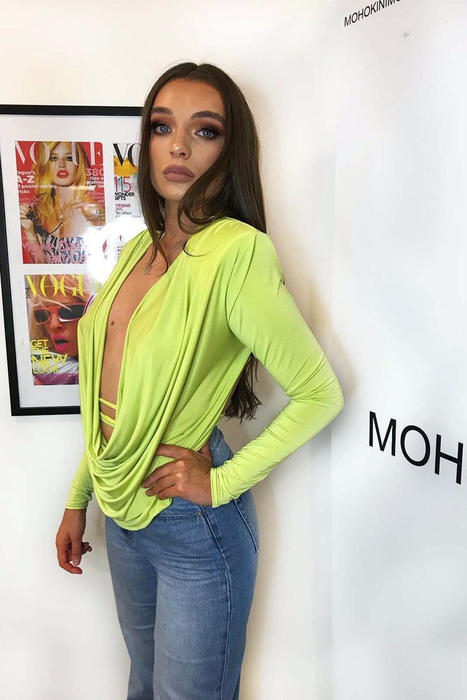 ANNA TOP • BACKLESS COWL NECK PLUNGE TOP • LIME GREEN