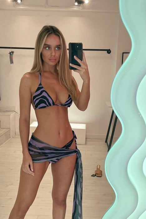 FLORA X SAFFRON TRIANGLE BIKINI WITH MESH SARONG - ZEBRA