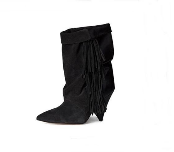 STRUT FRINGE ANKLE BOOTS BLACK SUEDE - PRE ORDER