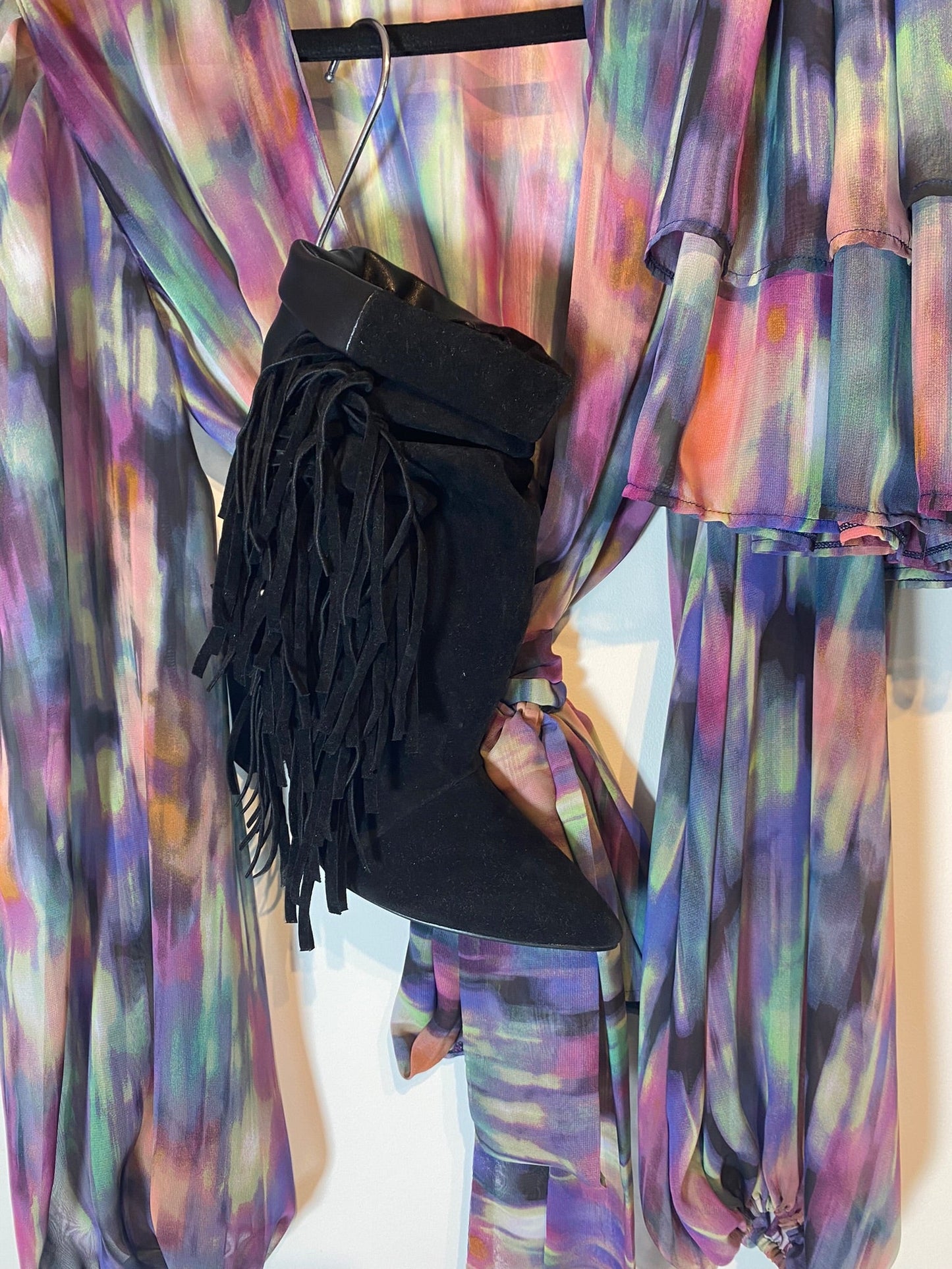 STRUT FRINGE ANKLE BOOTS BLACK SUEDE - PRE ORDER