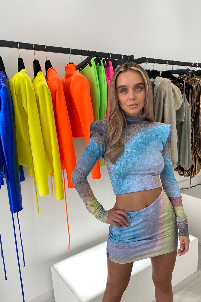 BROOKE X CANDICE HIGH NECK SHOULDER PAD SKIRT & TOP CO-ORD - SHERBET