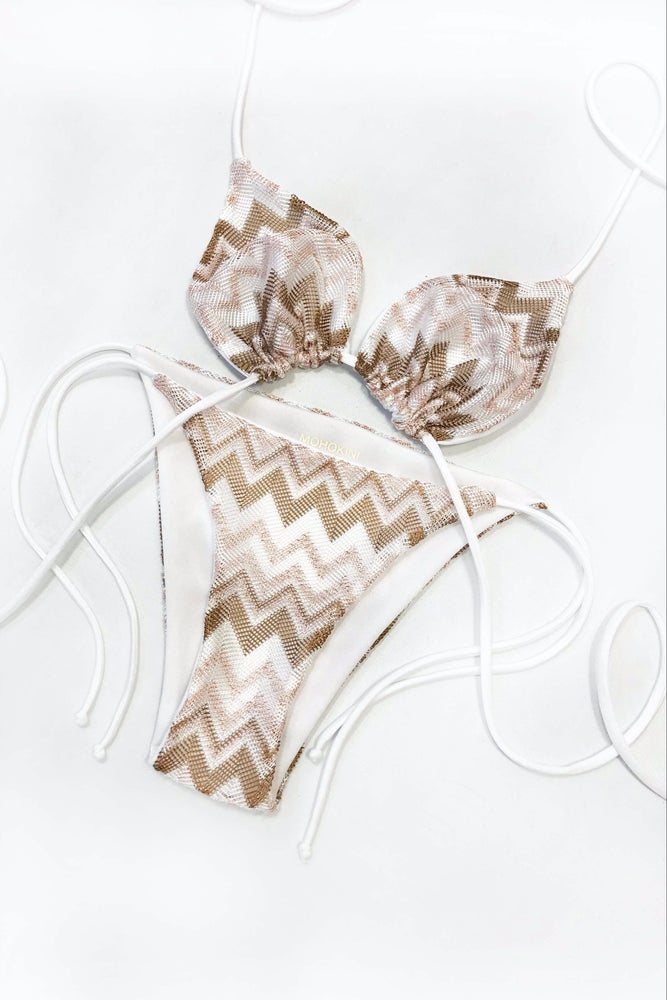 FLORA  TRIANGLE BIKINI GLOSSY COPPER CHEVRON CROCHET KNIT