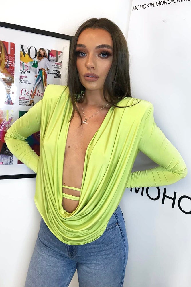 ANNA TOP • BACKLESS COWL NECK PLUNGE TOP • LIME GREEN