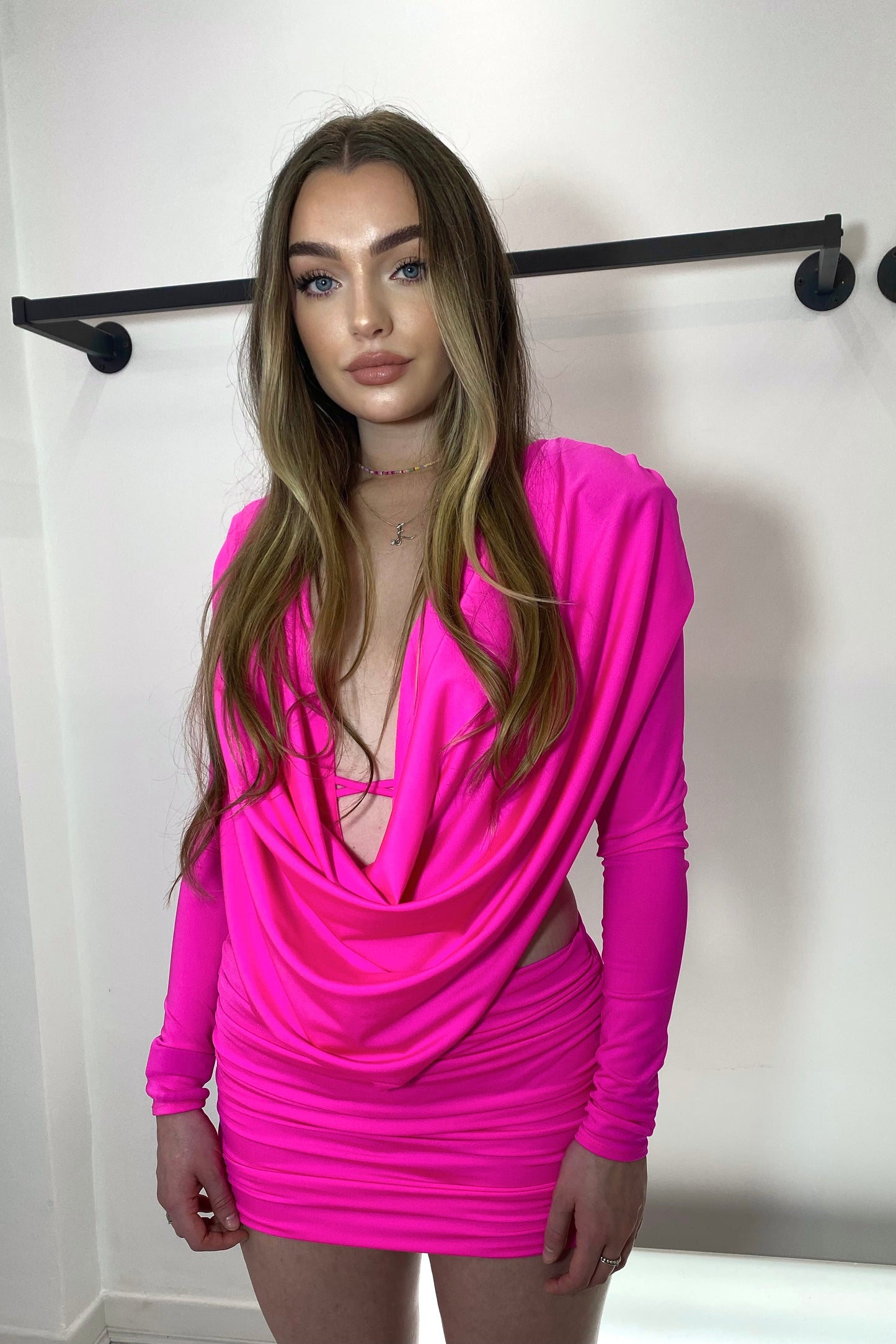 ANNA X SASHA PLUNGE DRAPE CROP TOP WITH RUCHED LOW RISE SASHA MICRO MINI SKIRT