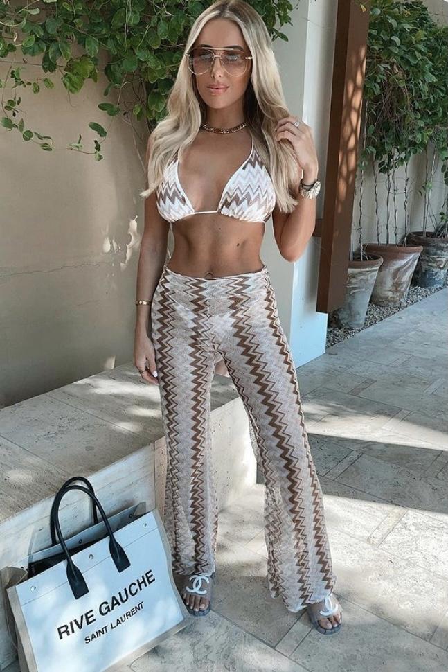 HALLIE X FLORA BIKINI AND TROUSERS SET GLOSSY COPPER AS SEEN ON @AMBERTURNERX
