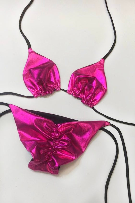 MICA • SCRUNCH BOTTOM BIKINI • PINK METALLIC