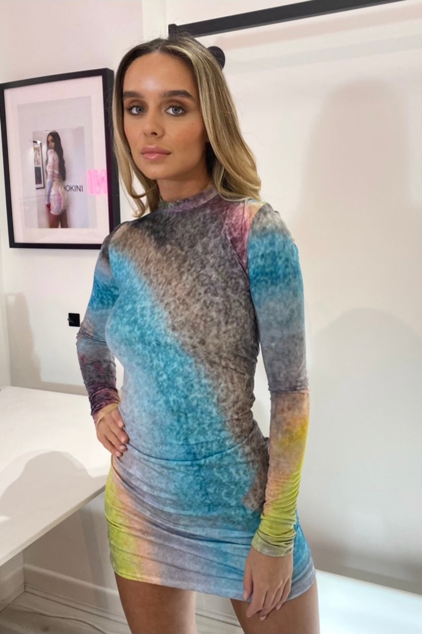 HAILEY LONG SLEEVE BODY CON MINI DRESS - SHERBET