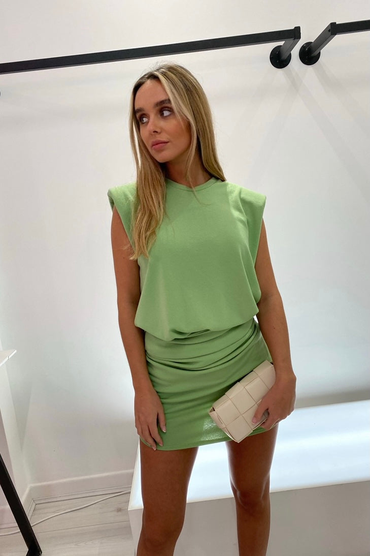 DAKOTA SLEEVELESS PADDED SHOULDER CURVED HEM SKIRT AND TOP CO-ORD
