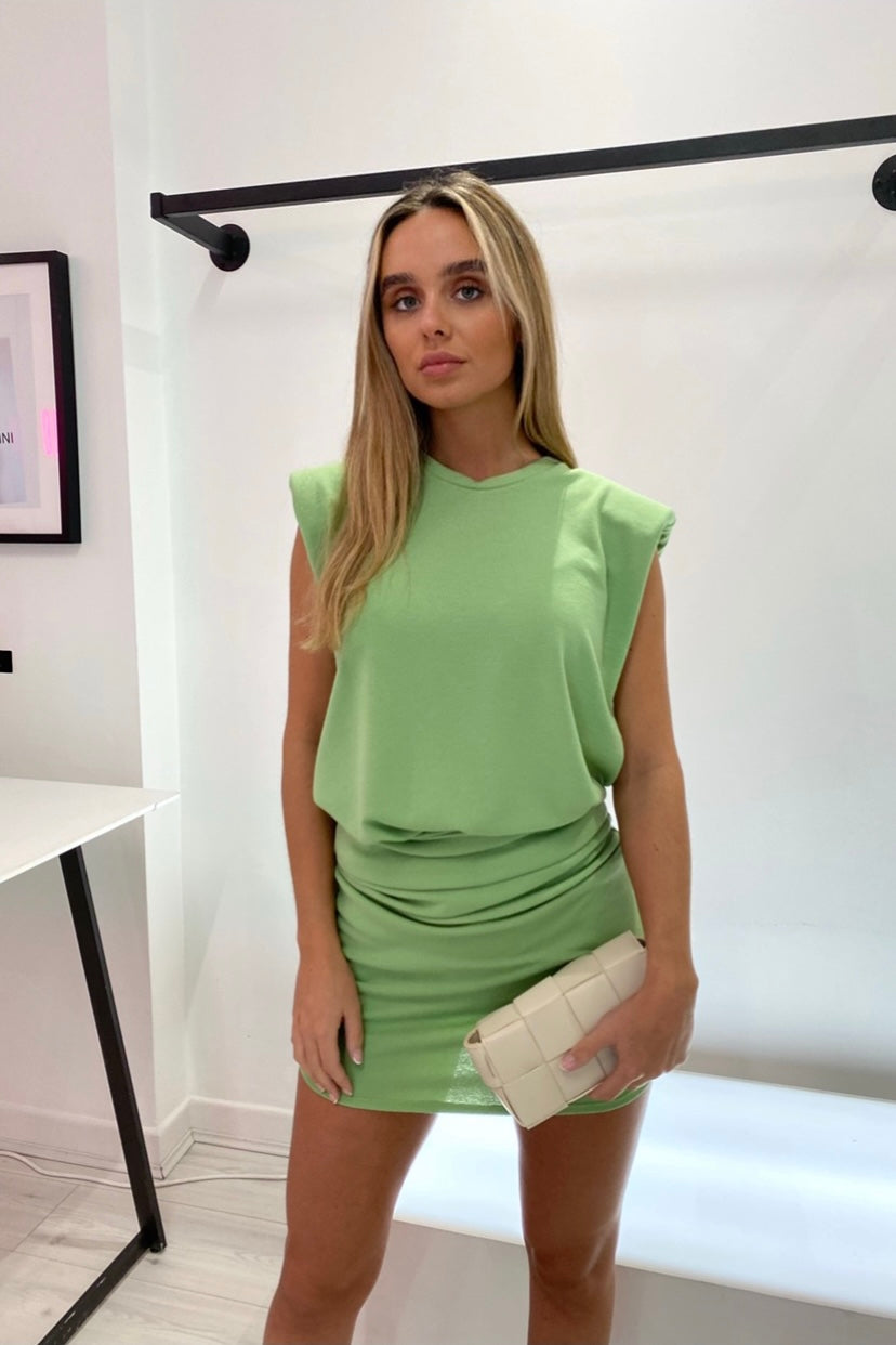 DAKOTA SLEEVELESS PADDED SHOULDER CURVED HEM SKIRT AND TOP CO-ORD