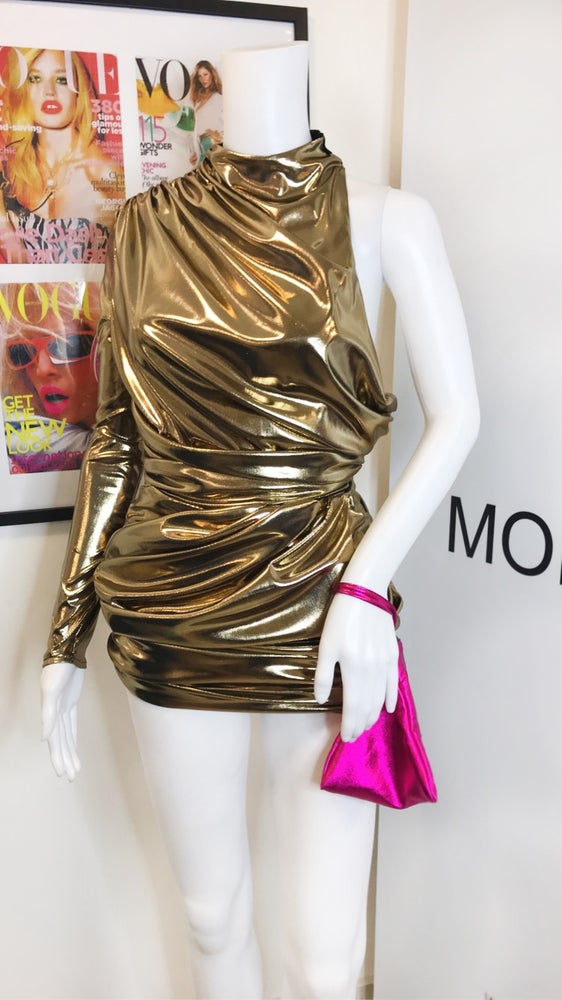 LIYAH ONE SHOULDER HIGH NECK MINI - LIQUID GOLD