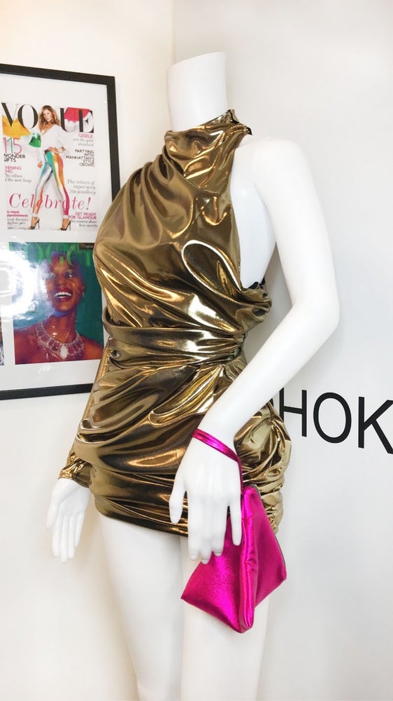 LIYAH ONE SHOULDER HIGH NECK MINI - LIQUID GOLD