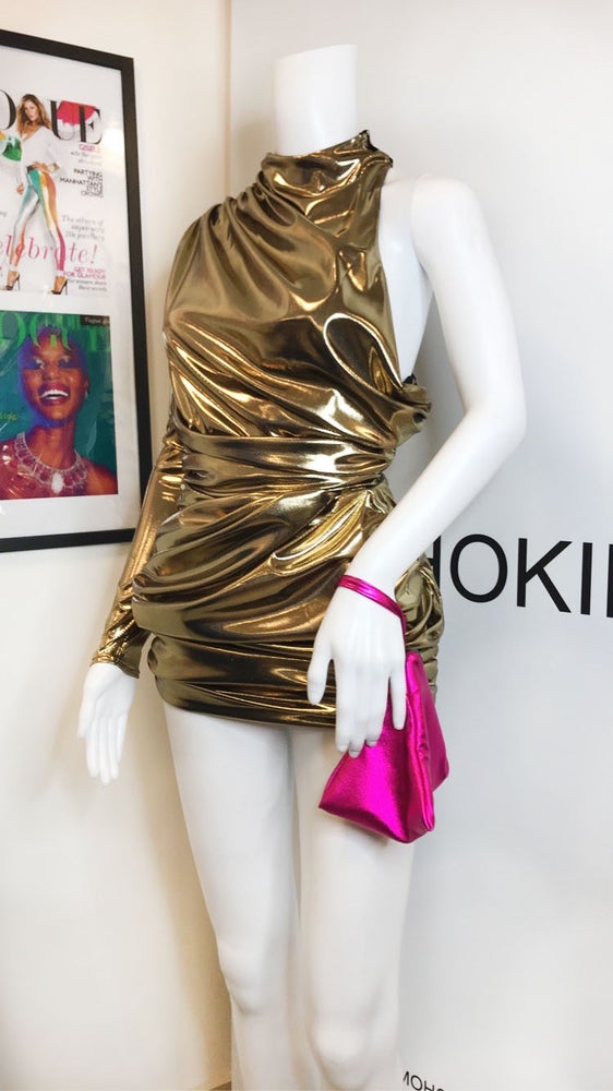 LIYAH ONE SHOULDER HIGH NECK MINI - LIQUID GOLD