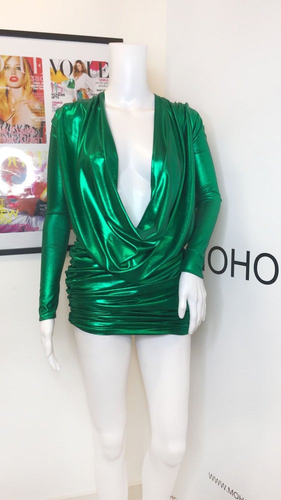 ANNA DRESS COWL NECK DRAPE PLUNGE MINI DRESS