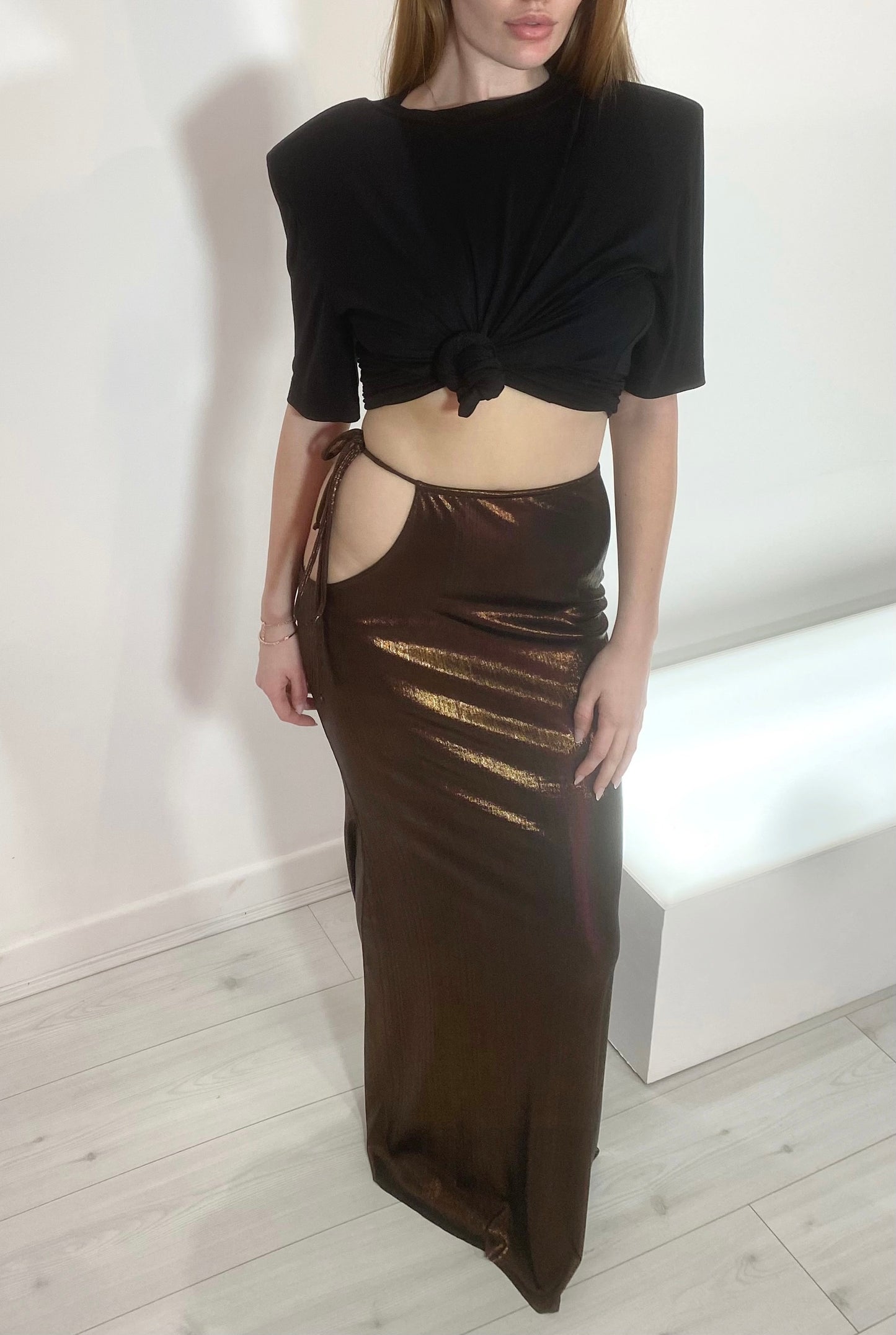 FIFI CUT OUT DETAL MAXI SKIRT - GLOSS