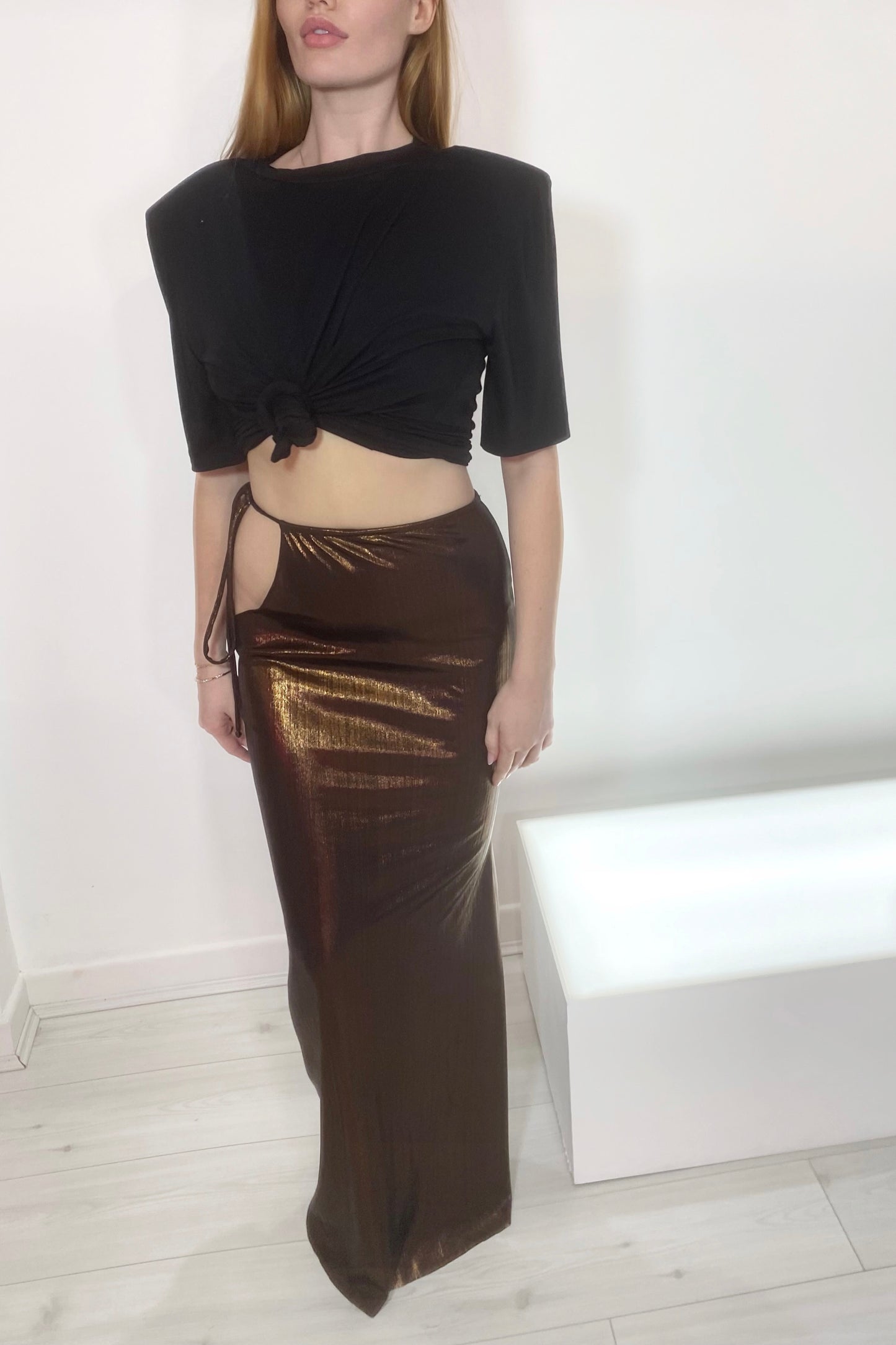 FIFI CUT OUT DETAL MAXI SKIRT - GLOSS