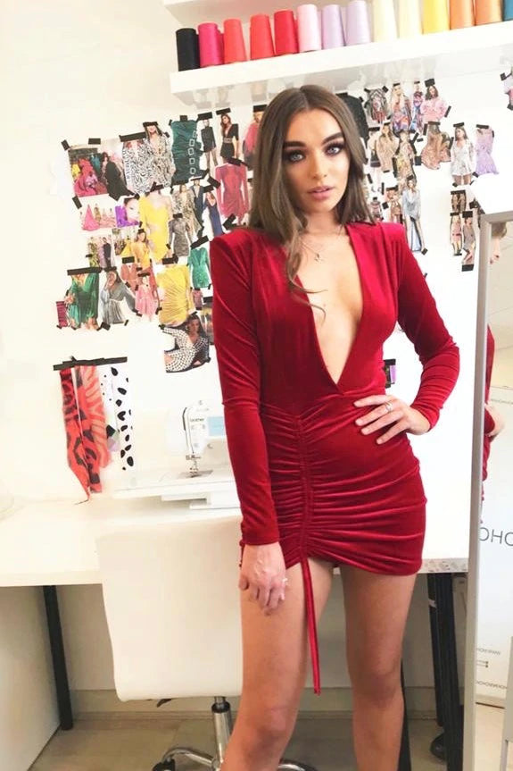 HEIDI PLUNGE MINI DRESS - VELVET