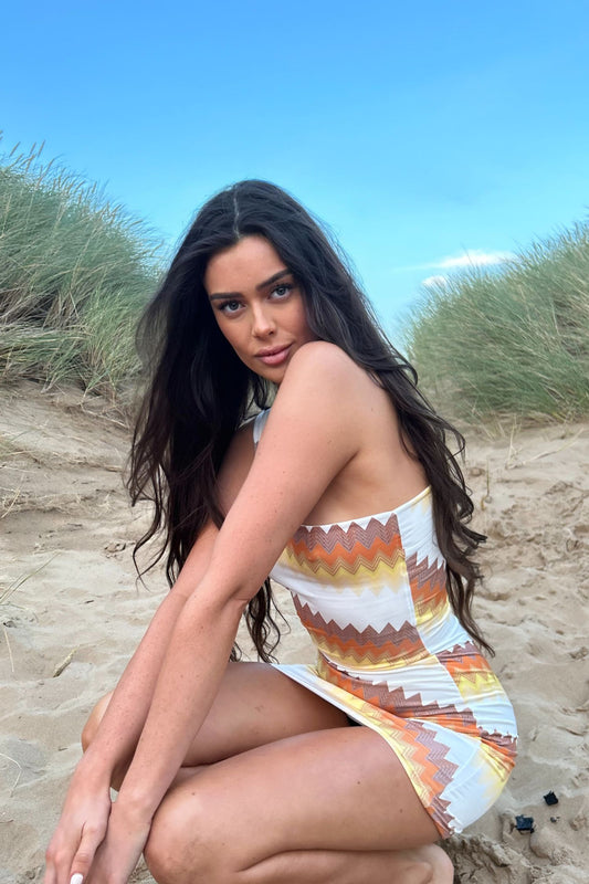 YAZMIN MINI ONE SHOULDER BODY CON DRESS - LEMON OMBRE PRINT
