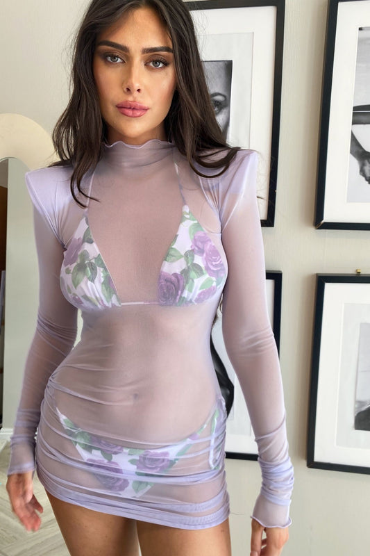 EVETTE MESH MINI DRESS IN LILAC MESH