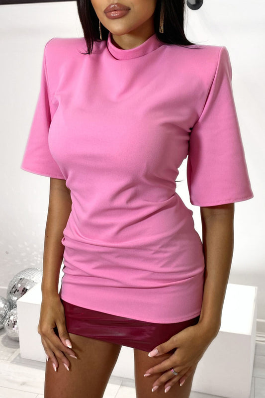 ANITA PADDED SHOULDER TSHIRT AND SEQUIN SKIRT - PINK MACAROON