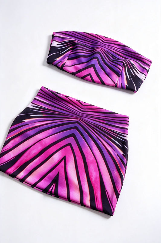 SOREYA BANDEAU TOP AND SKIRT CO-ORD  - ODESSA PRINT - PINK