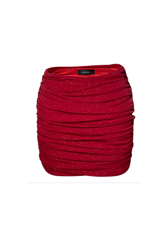 SASHA RUCHED MINI SKIRT  RED FINE SPARKLE  - IN STOCK SMALL